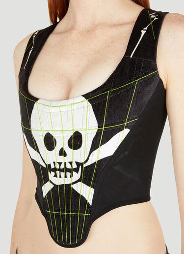 IDLEBONE Classic Portrait Corset Top, Vivienne Skull & Bones Corset Black, Black Velvet Corset Top, Graphic Print Corset