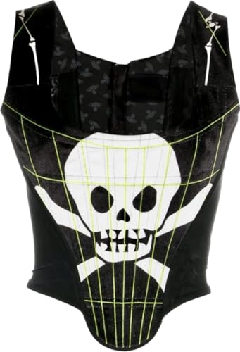 IDLEBONE Classic Portrait Corset Top, Vivienne Skull & Bones Corset Black, Black Velvet Corset Top, Graphic Print Corset