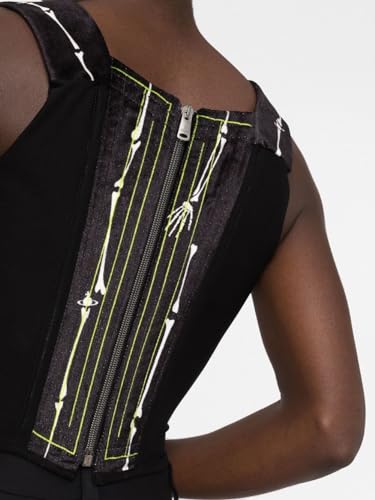 IDLEBONE Classic Portrait Corset Top, Vivienne Skull & Bones Corset Black, Black Velvet Corset Top, Graphic Print Corset