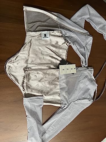 IDLEBONE Womens Corset Top Long Sleeve Halter Tulle and Satin Silver Top