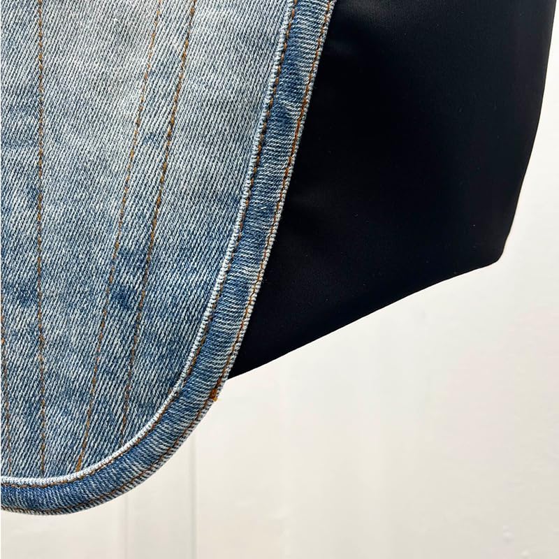 IDLEBONE Womens Denim Corset Top (Brand Zip-up Bustier) Navy Blue & Black