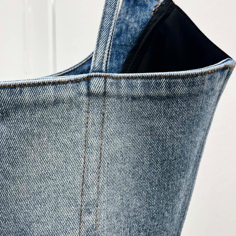 IDLEBONE Womens Denim Corset Top (Brand Zip-up Bustier) Navy Blue & Black